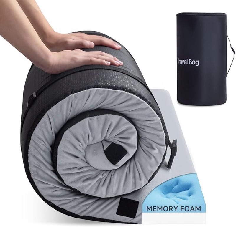  ( similar ) memory foam camping mattress pad, 3\\\\\\\" portable roll up sleeping pad for adults, camping bed pads for sleeping with waterproof cover & travel bag, certipur-us