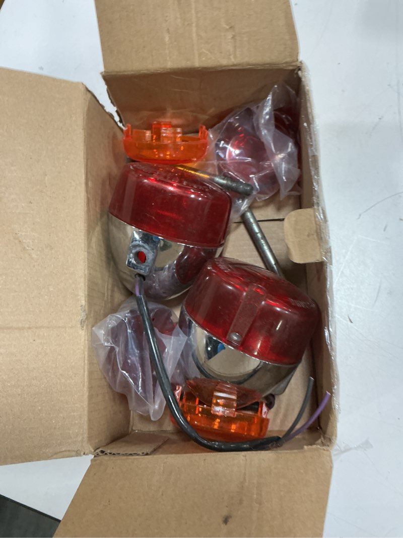 Condition photo showing As Is for bullet turn signal rear indicator lamps brake running lights bulb for harley sportster xl883 xl1200 1992-up chrome metal motorcycle