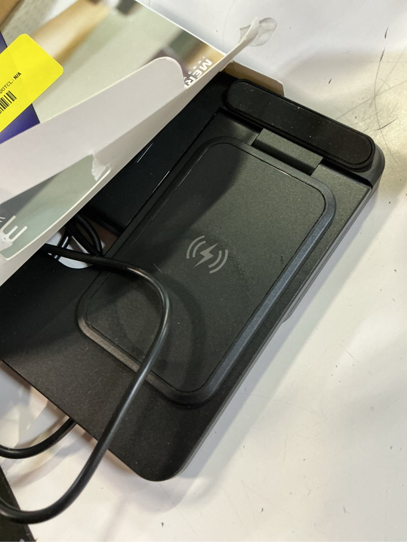 Condition photo showing As Is for merkury innovations 3-in-1 wireless charging station for samsung galaxy phone, watch & buds – foldable, black