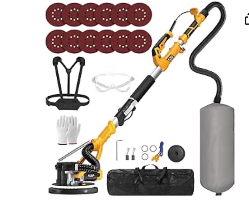 geveelife drywall sander, 880w popcorn ceiling removal tool, drywall sander with vacuum dust collector, 5 variable speed 1000-2100rpm, led light, foldable & extendable handle, 12 sanding discs