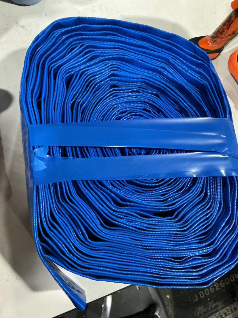 Condition photo showing Good Condition for 2" x 100ft pool backwash hose, heavy-duty pool hose, lay flat discharge hose, durable burst resistant, pool filter pump water drainage, sump pump discharge, with 2 clamps 2”*100ft