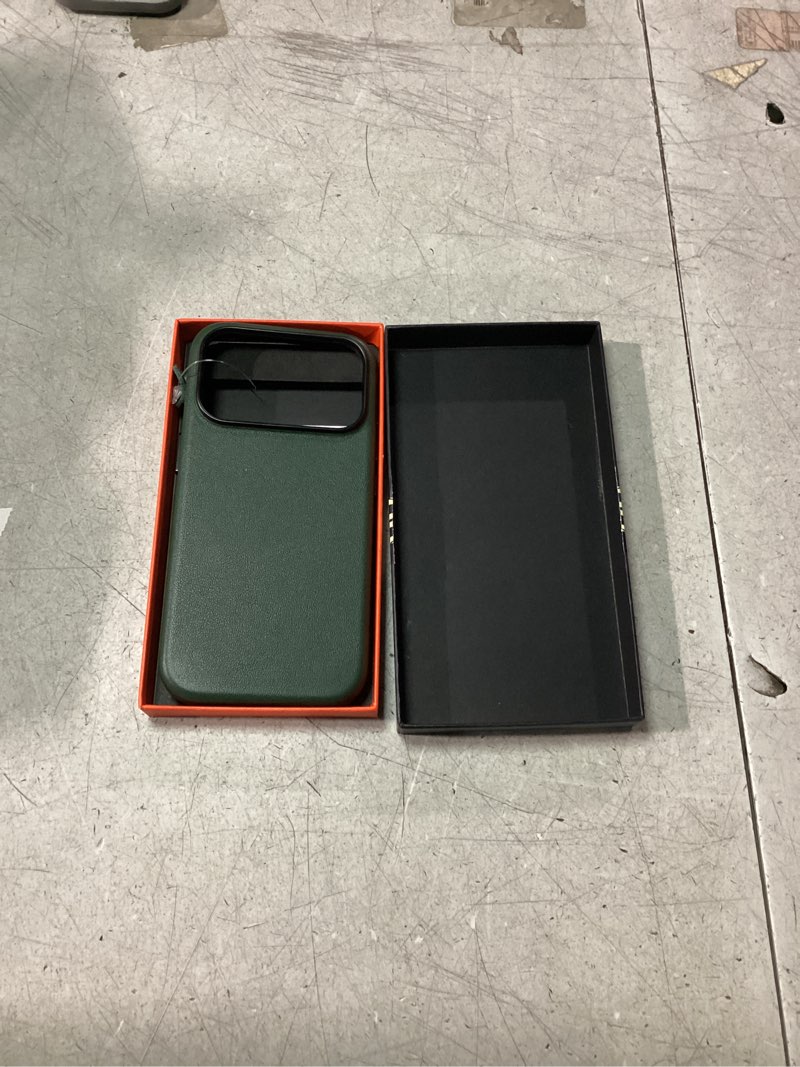 Condition photo showing Good Condition for SHIELDON Genuine Leather Case for iPhone 17 Pro 6.3" 2025 | Compatible with Magsafe, Camera Button Updated, Magnetic Wireless Charging, Slim Fit, Shockproof, Metal Button, Protective Cover - Evergreen for iPhone 17 Pro Evergreen