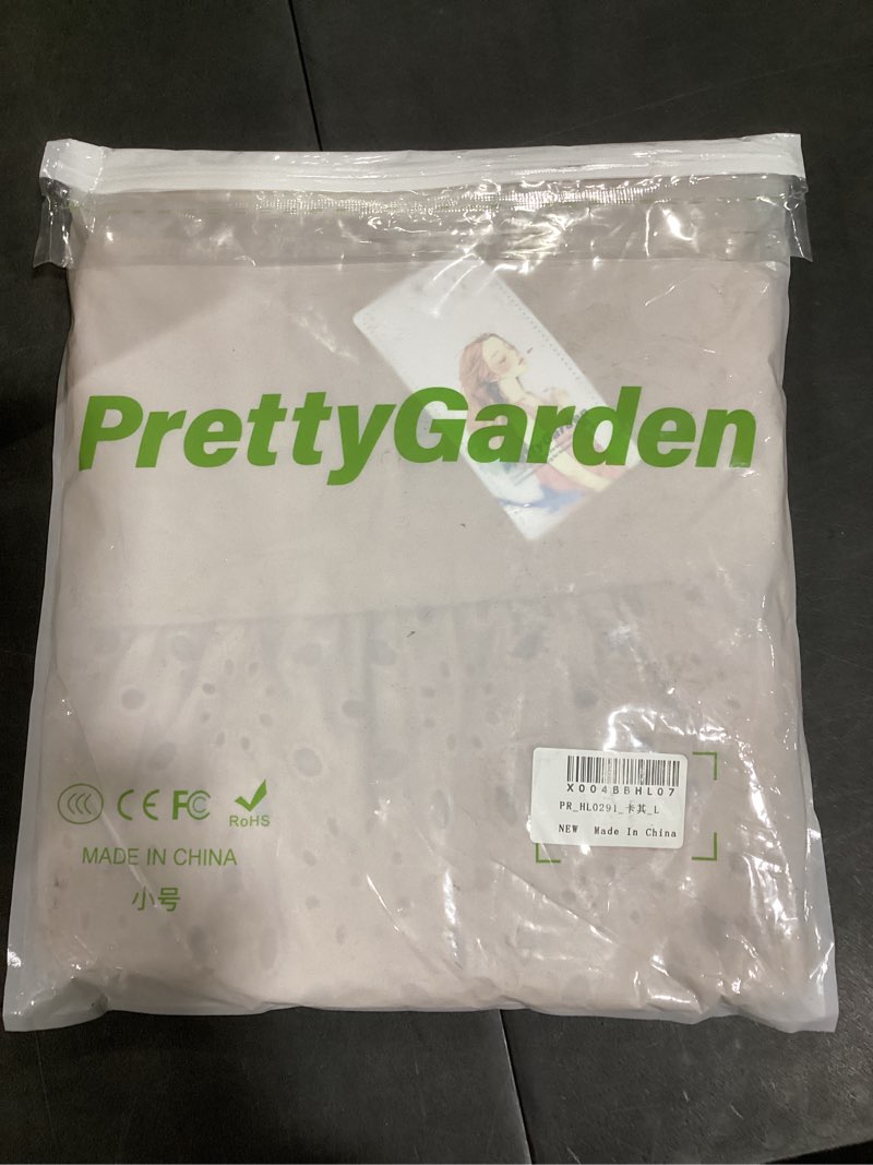 Condition photo showing New/Like New for PRETTYGARDEN Women's Dressy Casual Blouse Tops Fall Spring Puff Long Sleeve Button V Neck Hollow Out Lace Embroidered Shirts Large Khaki