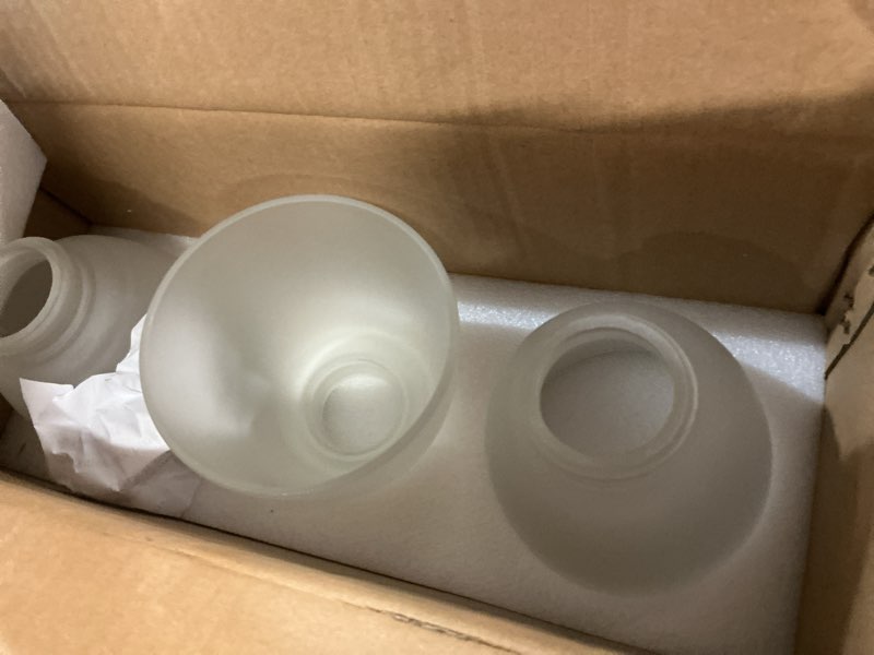 Condition photo showing Good Condition for 3-pack white frosted glass shade replacements, ceiling fan light covers glass globes lampshades for chandelier vanity lights wall sconces pendant light, 1.61" fitter size, 5" high x 4.7" diameter 3 pack, white frosted