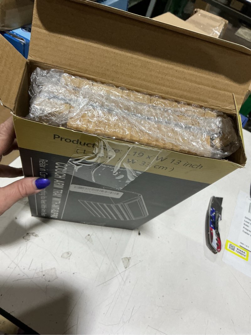 Condition photo showing New/Like New for sofa arm tray,bamboo folding couch arm tray,sofa armrest trays with anti-slip pad for drinks,snacks,phone,remote control?natural? natural 18.9“*13“