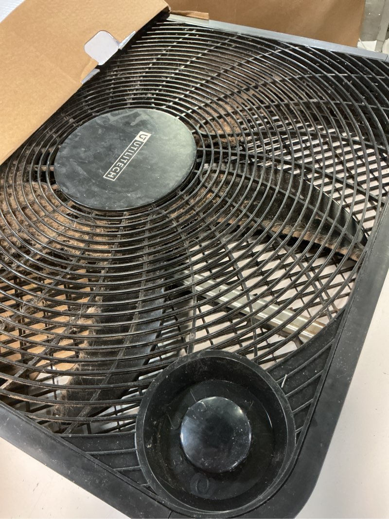 Condition photo showing As Is for utilitech 20-in 120-volt 3-speed high velocity indoor black box fan