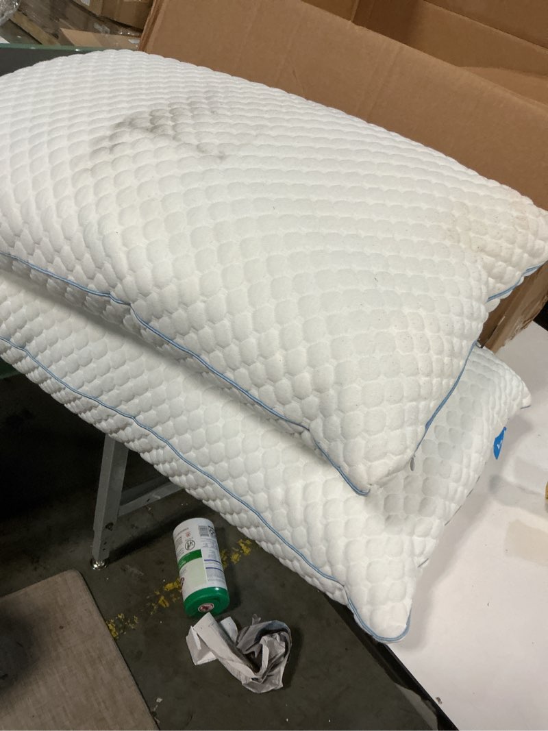 Condition photo showing As Is for VVZ Cooling Bed Pillows Standard Size Set of 2,Shredded Memory Foam Pillows with Gel, Adjustable Firmness for Side, Back, Stomach Sleepers, 20x26, White Standard (Pack of 2)