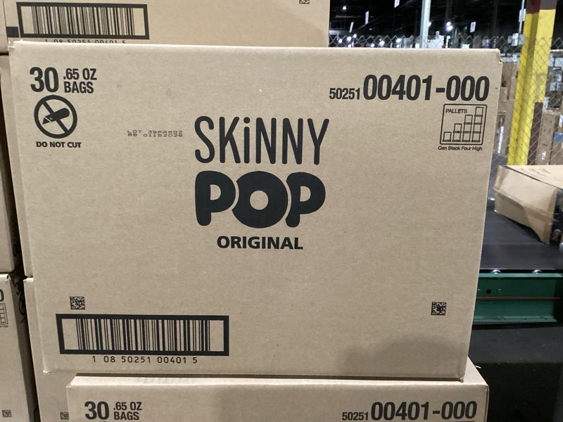 Condition photo showing New/Like New for SkinnyPop Popcorn, Original, Whole Grain, Dairy-Free Snack, 0.65oz Bags (30ct