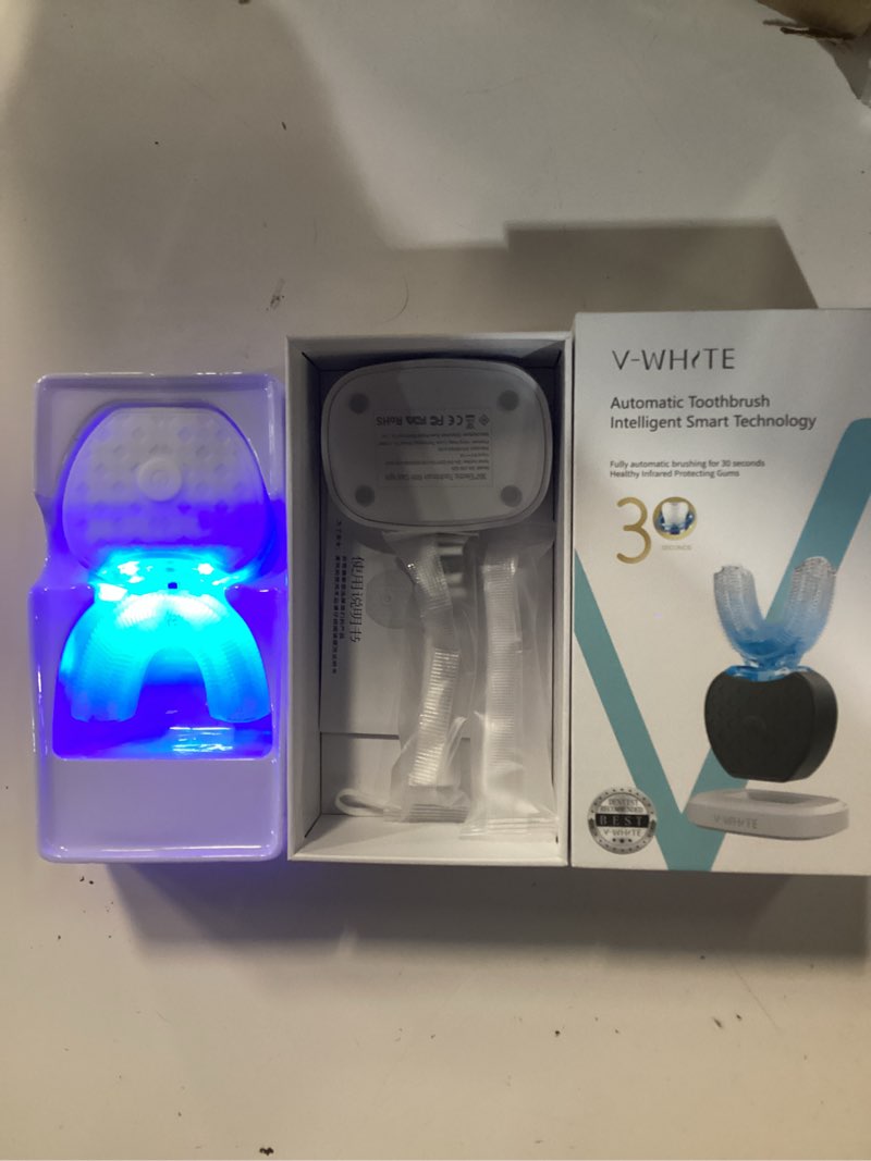 Condition photo showing Good Condition for v-white adults auto brush ultrasonic u-shaped toothbrush – 360° teeth cleaning, hands-free electric autobrush – gum protection, waterproof ipx7, wireless charging white 1 count (pack of 1)