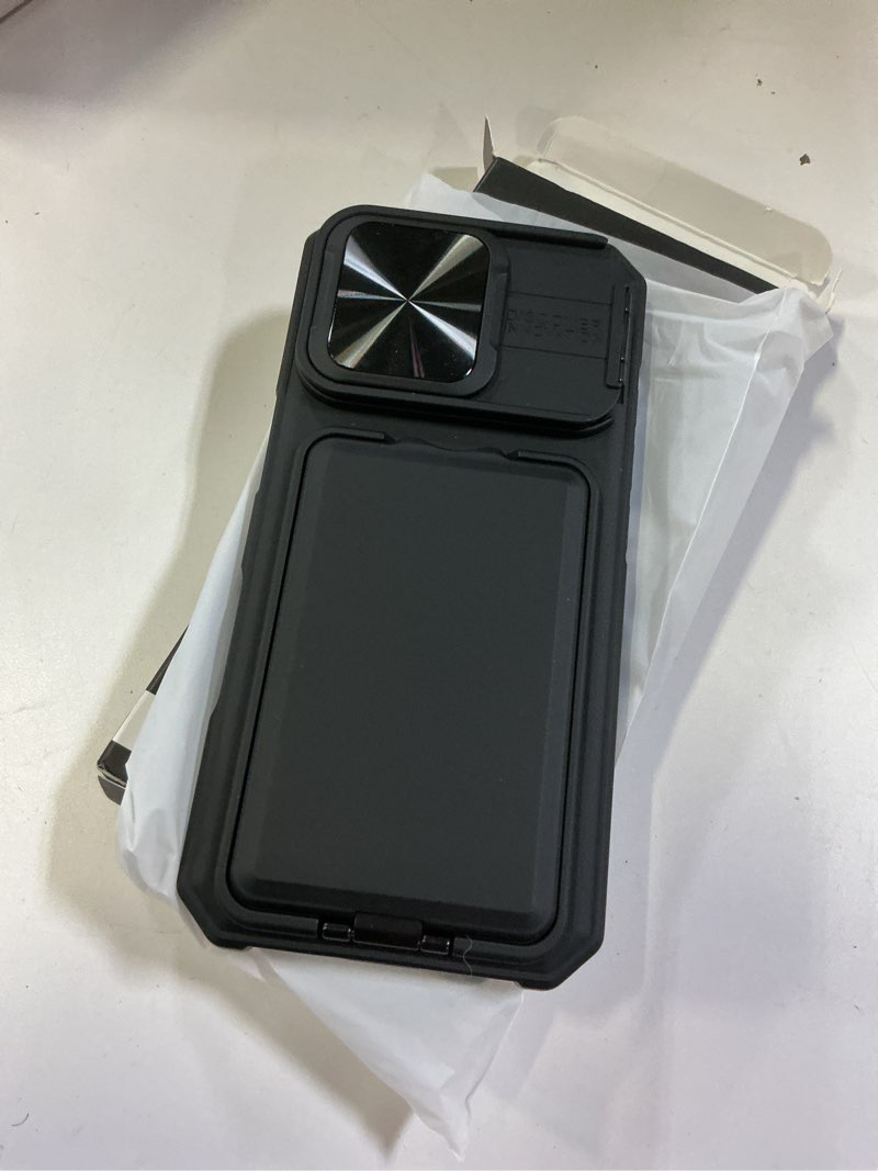Condition photo showing New/Like New for sslotscase for iphone 16 pro case with card holder & kickstand & slide camera lens cover, silicone edge rugged shockproof protective phone case cover for iphone 16 pro 6.3'' 2024, black black iphone 16 pro