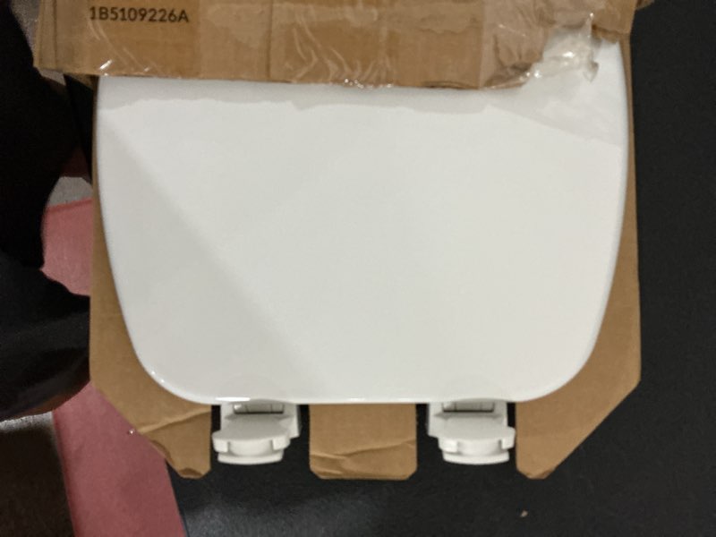 Condition photo showing As Is for bemis easy clean wood white elongated toilet seat