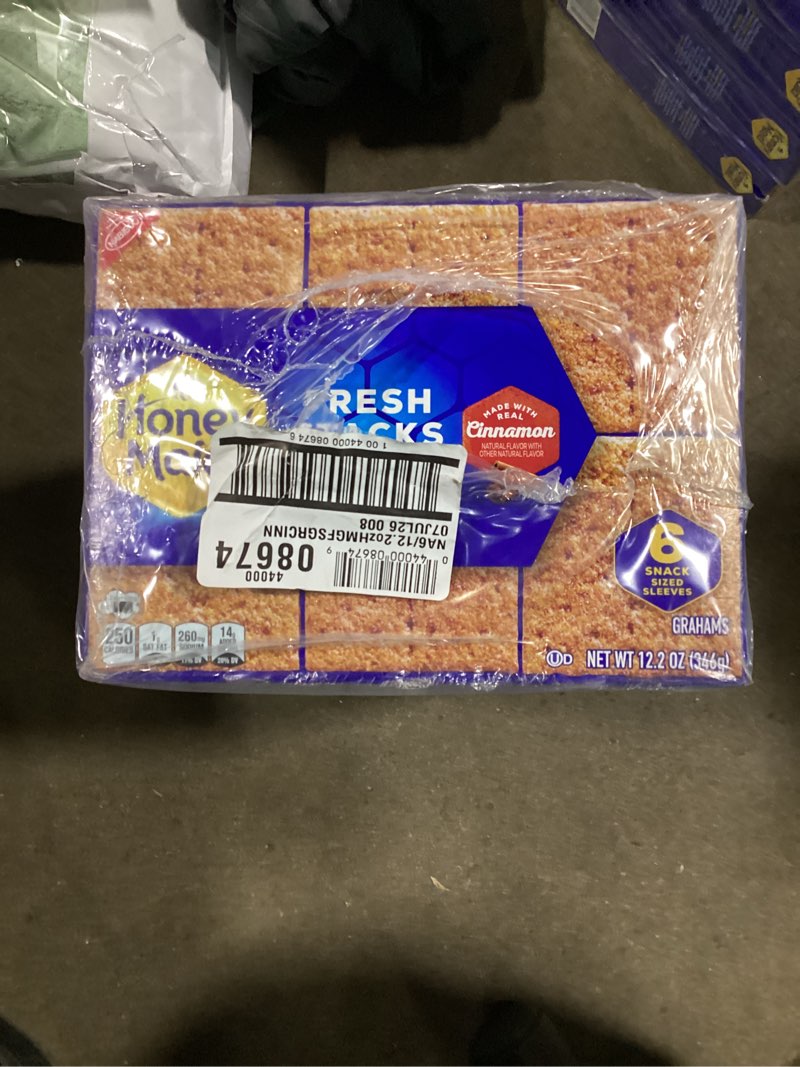 Condition photo showing Good Condition for (expire 7/7/26) honey maid fresh stacks cinnamon graham crackers, travel snacks, 12.2 oz (6 multi snack packs)