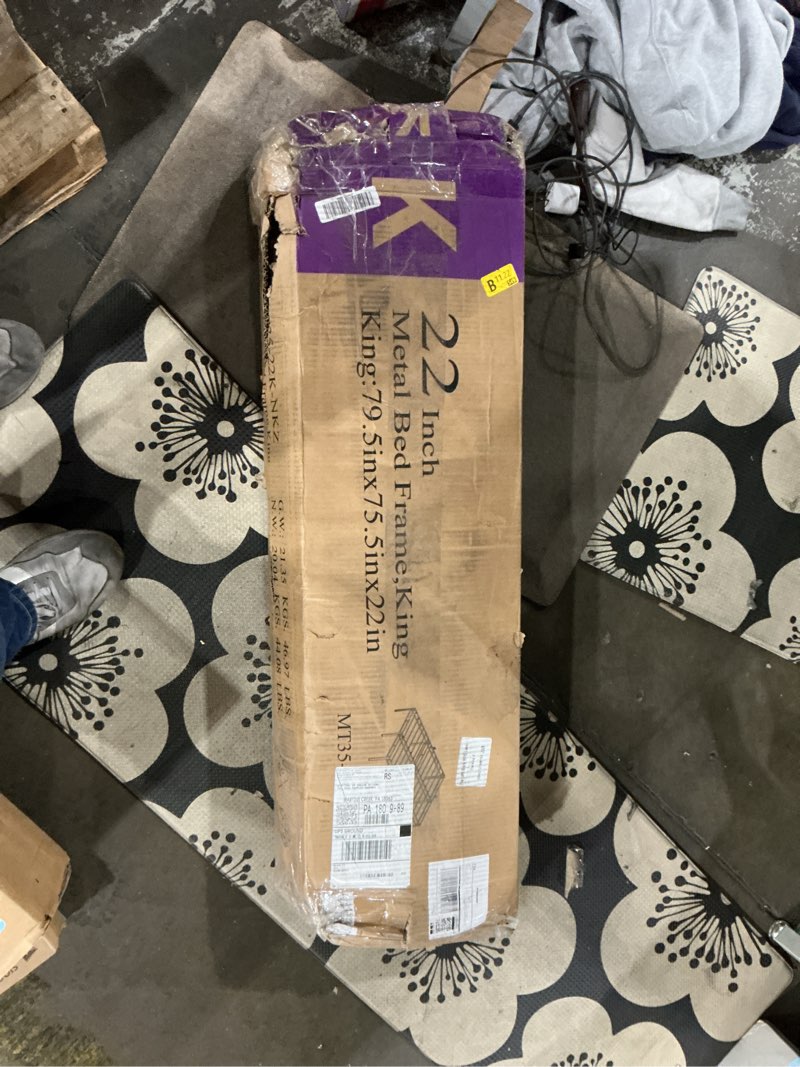 Condition photo showing As Is for NKZ 22 Inch King Size Bed Frame, Metal Bed Frame & Box Spring 2 in 1 Platform with Round Corner Legs, 4000Lbs Heavy Duty Metal Frame, Mattress Slide Stopper, Headboard Hole, Noise-Free, Easy Assembly