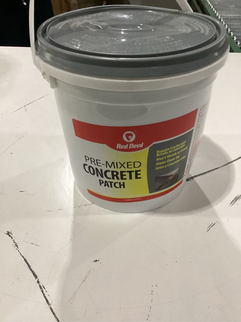 Condition photo showing New/Like New for (Dented but not opened) Red Devil 0641 Concrete Repair Patch, Cement Crack Filler, Pre-Mixed, 1 Gallon, Pack of 1, Gray, Made in USA 1 Gallon 1 - Pack