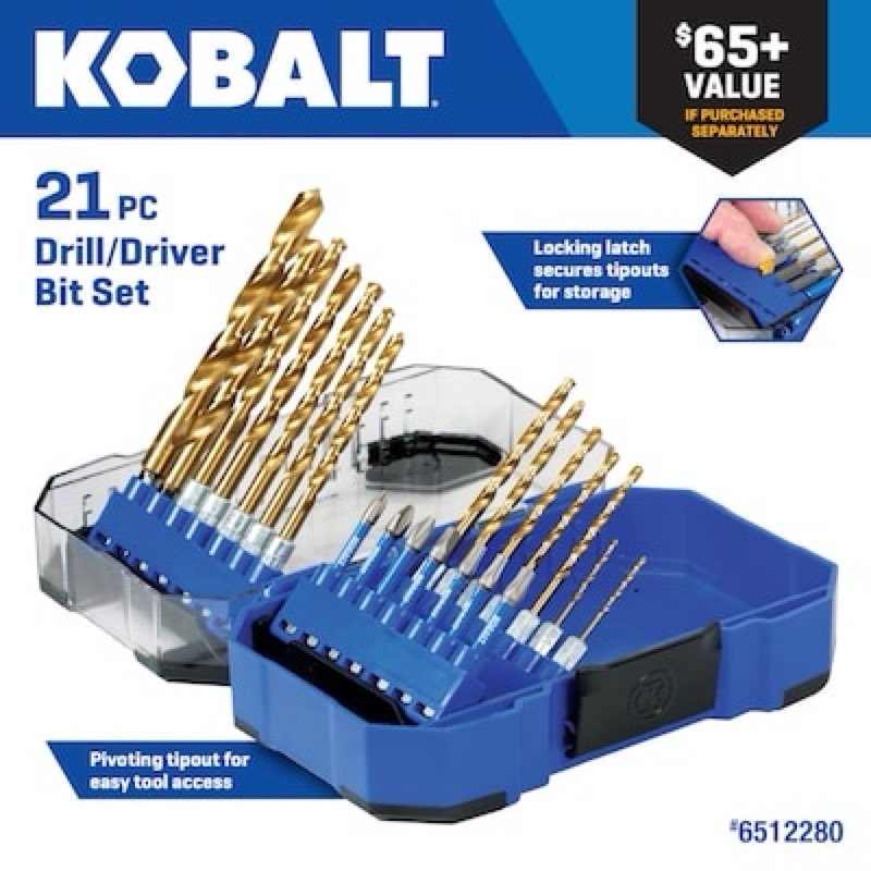 kobalt 21 -piece x titanium coated hss jobber length twist drill bit set