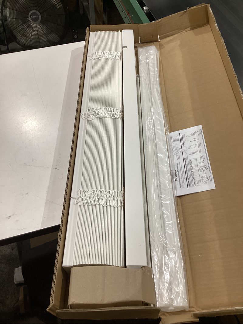 Condition photo showing Good Condition for lotus & windoware cordless, 2 inch faux wood blind, 35" wide x 60" long, window blinds, blinds & shades, blinds for indoor windows, smooth, bright white - 35" x 60",bright white 35"w x 60"h bright white