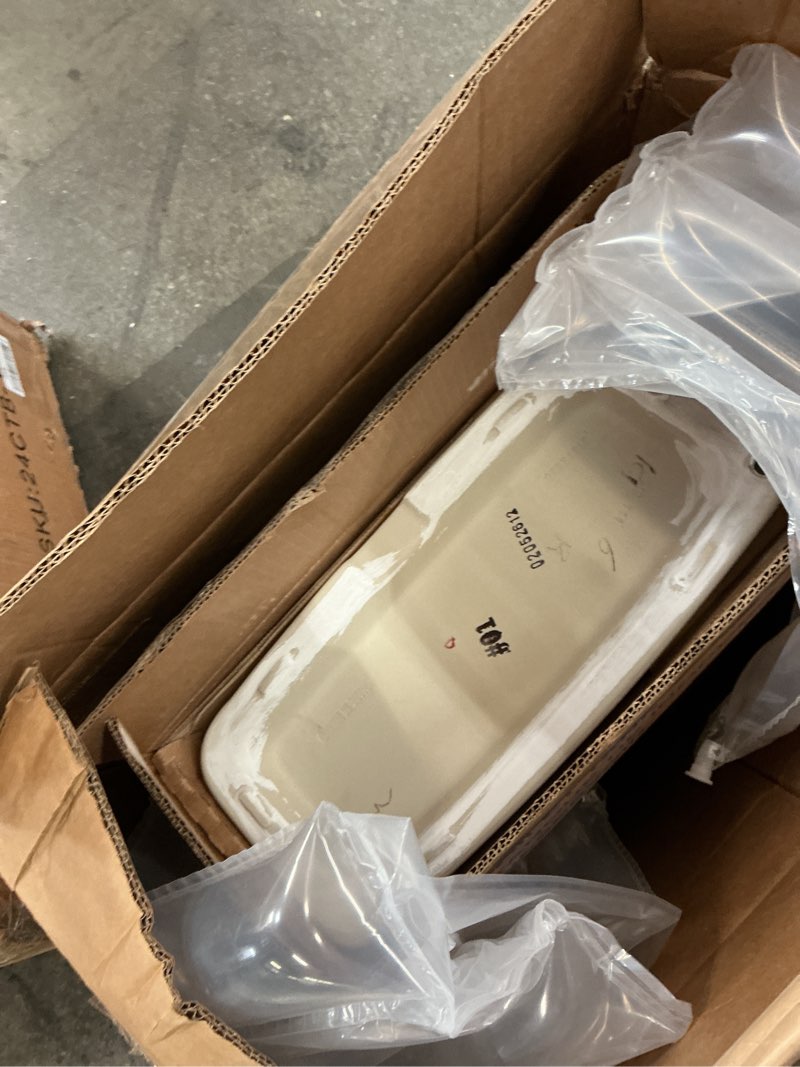 Condition photo showing As Is for toto drake two-piece elongated 1.6 gpf tornado flush toilet with cefiontect, cotton white - cst776csg#01(incomplete tank only)