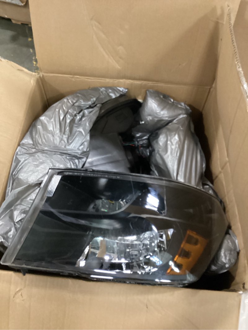 Condition photo showing New/Like New for headlight assembly for 2009-2018 dodge ram 1500/2010-2018 ram 2500 3500 4500 5500(only fit factory quad beam halogen headlights) left & right side replacement black housing amber reflector