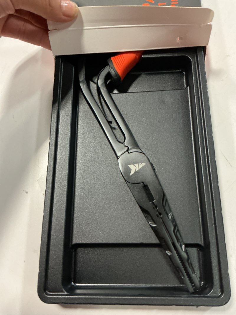 Condition photo showing New/Like New for kastking paradox fishing pliers, angled fish lip gripper, saltwater resistant 420 stainless steel fishing tools, fishing pliers hook remover with ergonomic handle, fishing gifts for men e:11" pistol grip