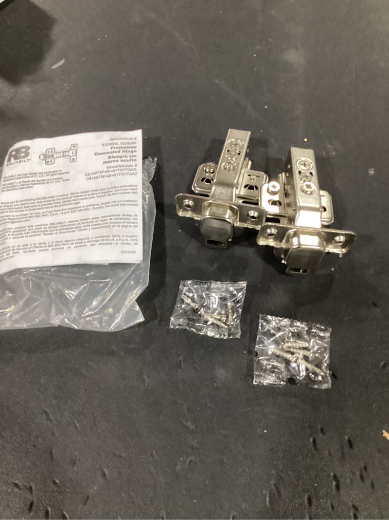 Condition photo showing Good Condition for reliabilt 110-degree full overlay concealed soft-close nickel plated cabinet hinge, 1 pair(s) 2 -pieces model #c81a875fab+81t00tqa2