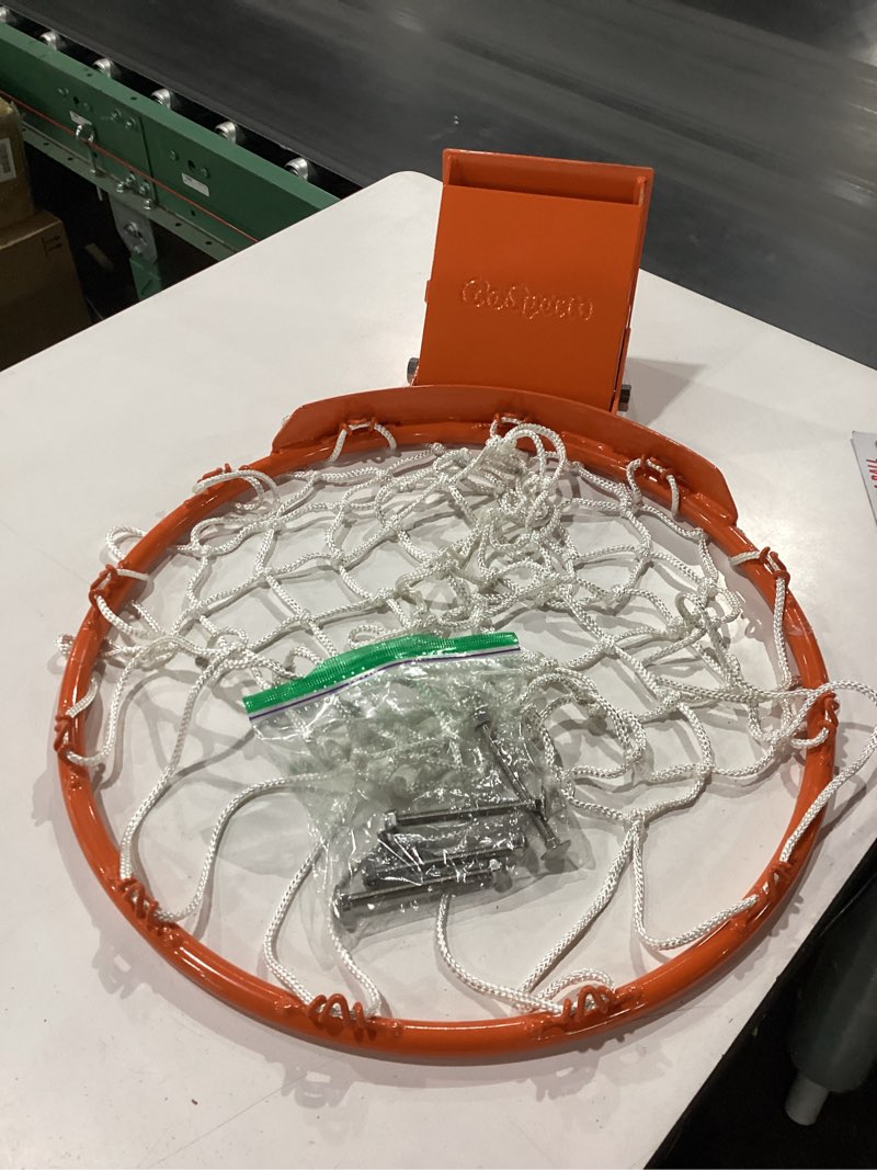 Condition photo showing New/Like New for gosports regulation 18" steel basketball rim - choose from fixed or breakaway - use for replacement or garage mount