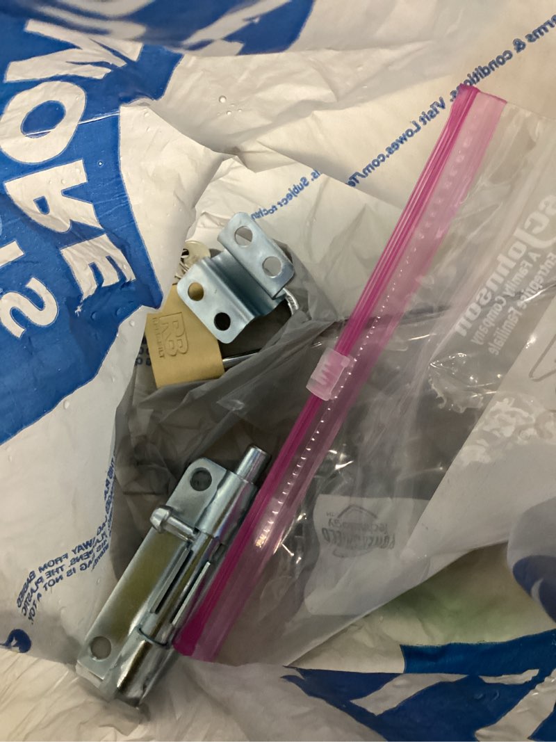 Condition photo showing As Is for barrel bolt latch, 6.3" heavy duty gate latch slide lock solid 304 stainless steel bolt lock for inside door, finished shed door latch (1 pack, silver) silver 6inch 1