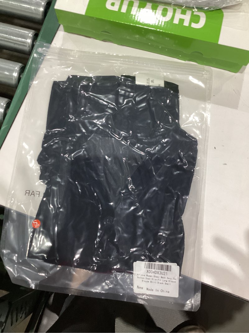 Condition photo showing New/Like New for Remidoo Women's Sexy Sheer Mesh Button Down Long Sleeve Crop Top Blouse Shirt Medium Black