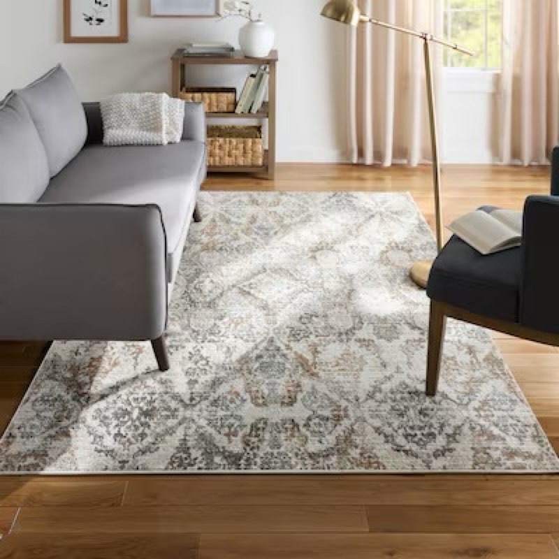 allen + roth andromeda 5 x 7 (ft) loomed polyester beige rectangular indoor spot clean only pet