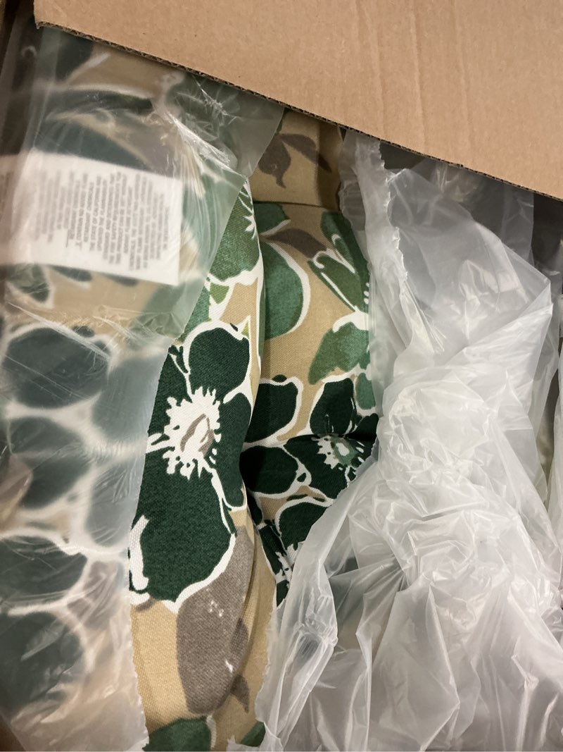 Condition photo showing Good Condition for magpie fabrics 19"x19" tufted seat cushion 2 pack, u-shaped patio cushions with ties, outdoor/indoor chair pads waterproof for dining garden balcony office - green floral a green floral