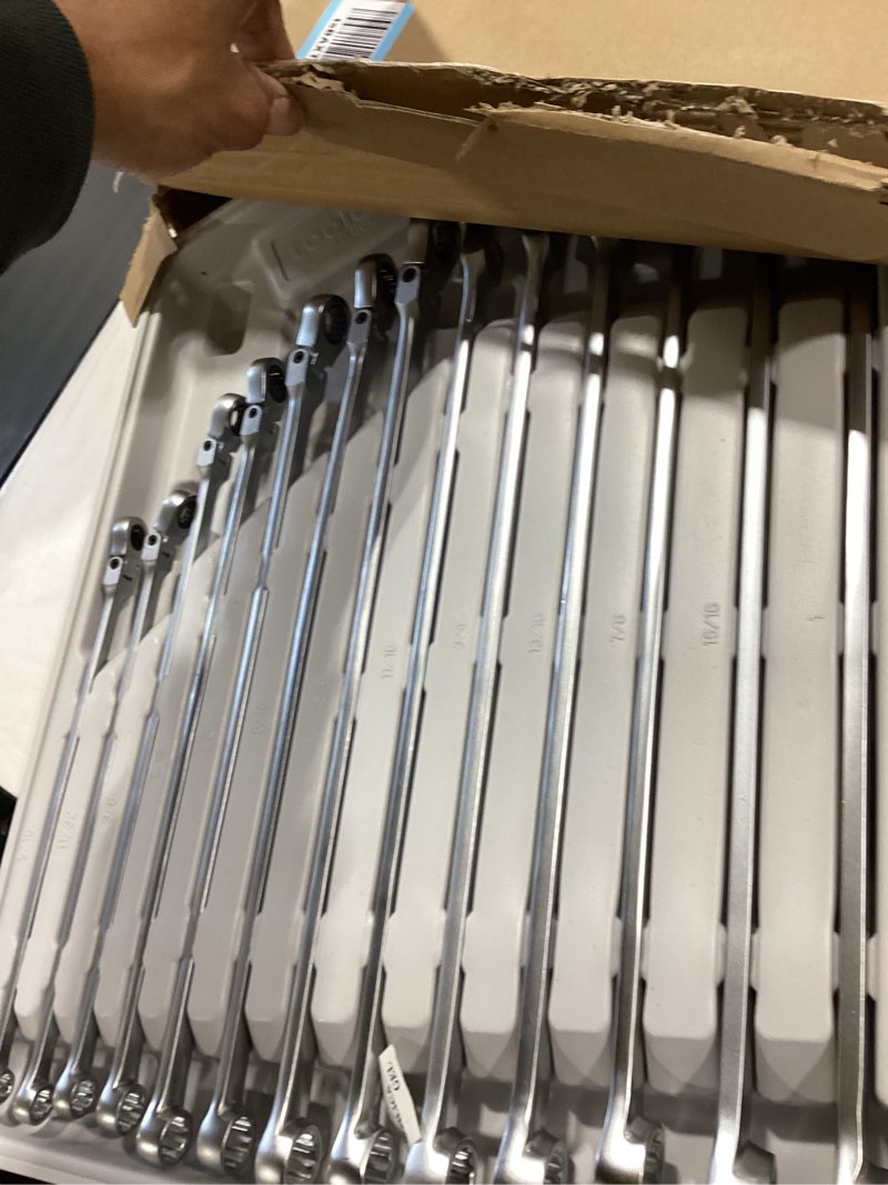 Condition photo showing Good Condition for toolant extra long ratcheting wrench set, flex head & fixed offset head double box end combination wrench set, cr-v steel, sae 5/16"-1", 13pcs with storage tray 13 pcs (8-25 mm)