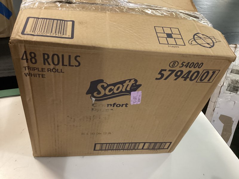 Condition photo showing New/Like New for scott comfortplus toilet paper, 48 triple rolls, 231 sheets per roll, septic-safe, 1-ply toilet tissue triple 231 sheets, 48 rolls total