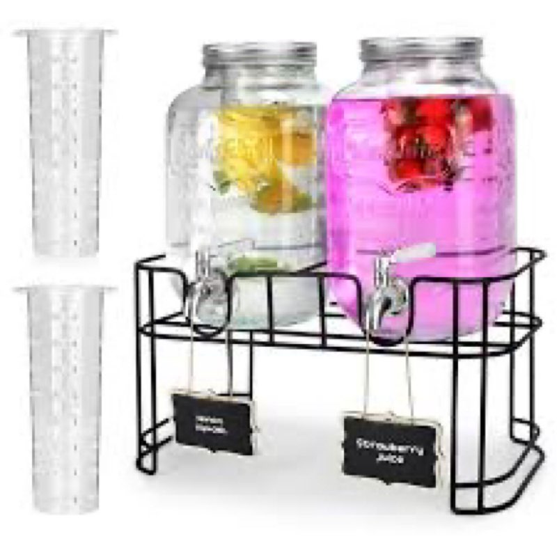 2-Pack 1 Gallon Glass Drink Dispensers for Parties - Leak-Proof Beverage Dispenser Jars with Glass L