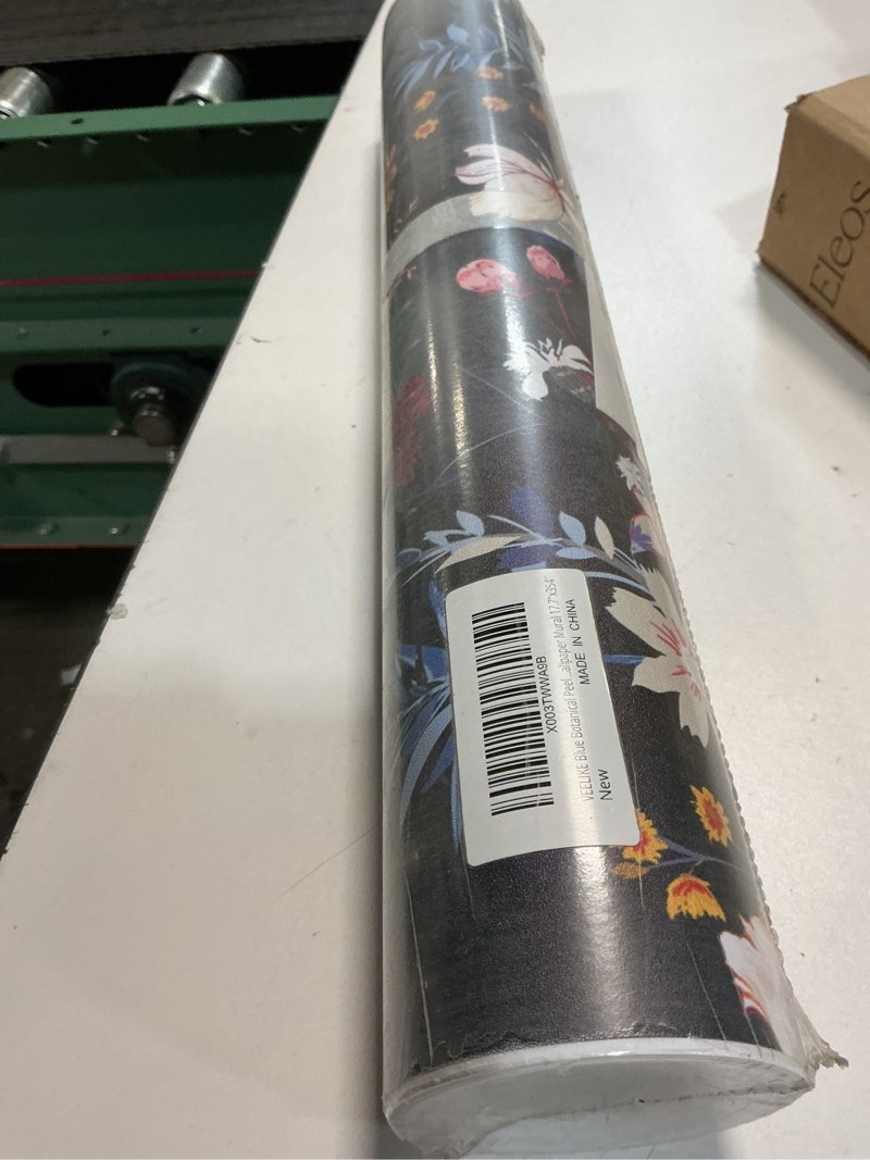 Condition photo showing New/Like New for VEELIKE Dark Botanical Peel and Stick Wallpaper Black Floral Wallpaper for Bedroom Bathroom Living Room 17.7''x118'' Removable Self Adhesive Floral Contact Paper for Walls Cabinets Drawers 17.7" x 118" Blue, Red, White