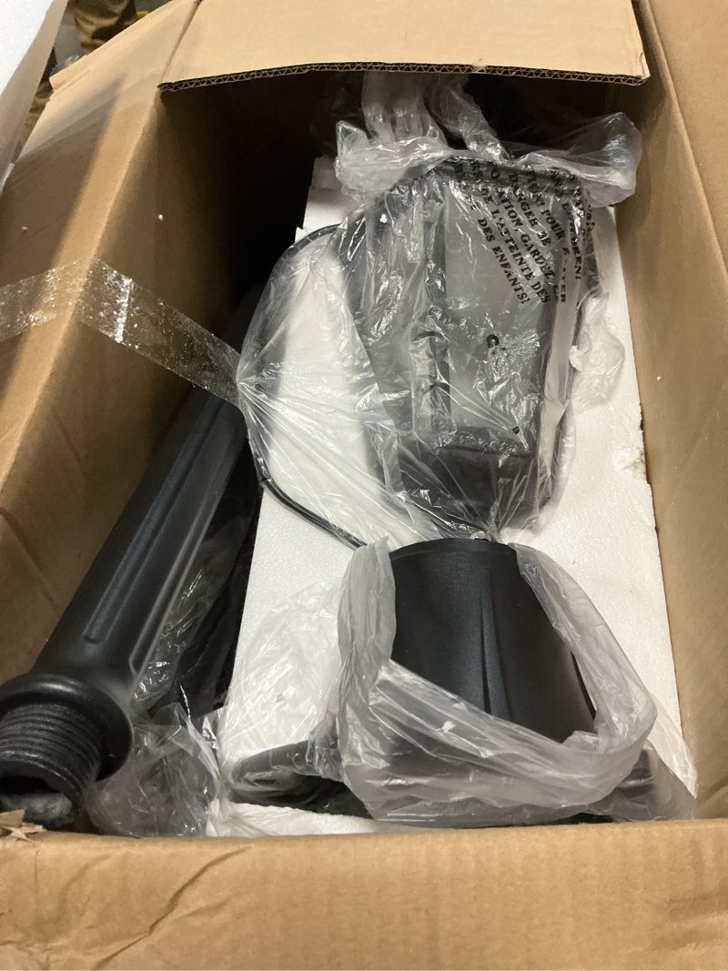 Condition photo showing As Is for 84" outdoor lamp post light, e26 base exterior pole light, die-cast aluminum with clear tempered glass for yard, garden, driveway