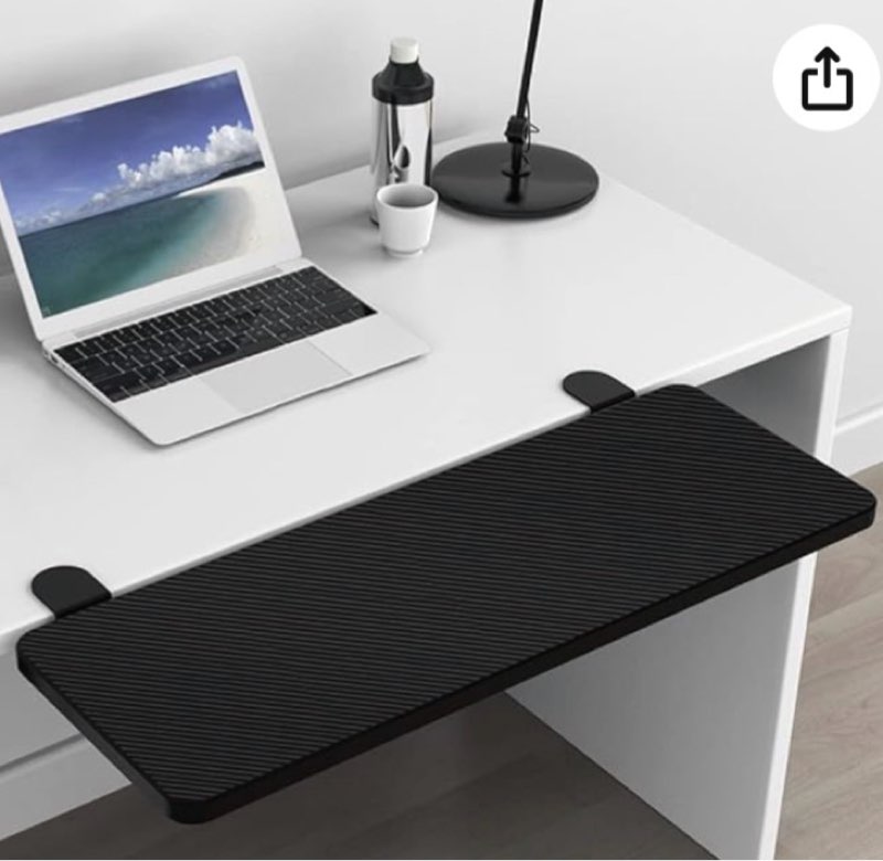 ergonomics desk extender tray, 31.5x9.5" punch-free clamp on, foldable keyboard drawer tray, table mount arm wrist rest shelf, computer elbow arm support 31.5*9.5"(80*24cm) white