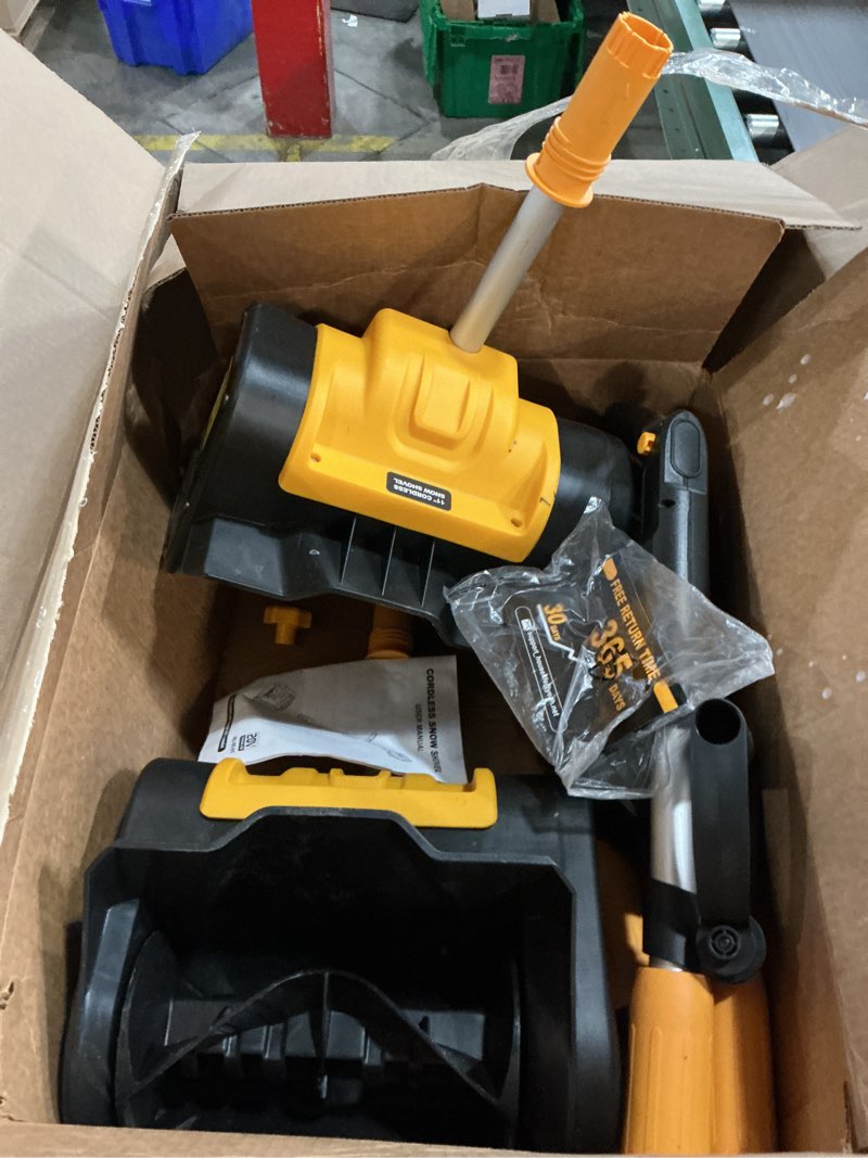 Condition photo showing As Is for Electric Snow Shovel, 21000RPM Cordless Snow Blower, 13\" Snow Blower with 2 Powered 24V Batteries, Lightweight for Easy Snow Removal on Steps,Patio,Driveway,Home,Yellow(similar no same)
