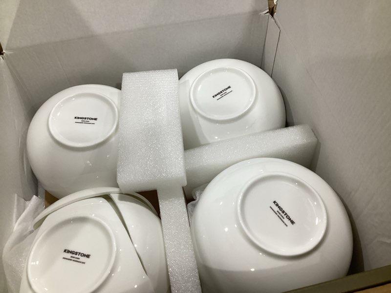 Condition photo showing As Is for kingstone bone china dinnerware sets, 18-piece dinnerware set for 6, lightweight durable, microwave and dishwasher safe, tableware for daily use with elegant design, white white 18 piece (service for 6)