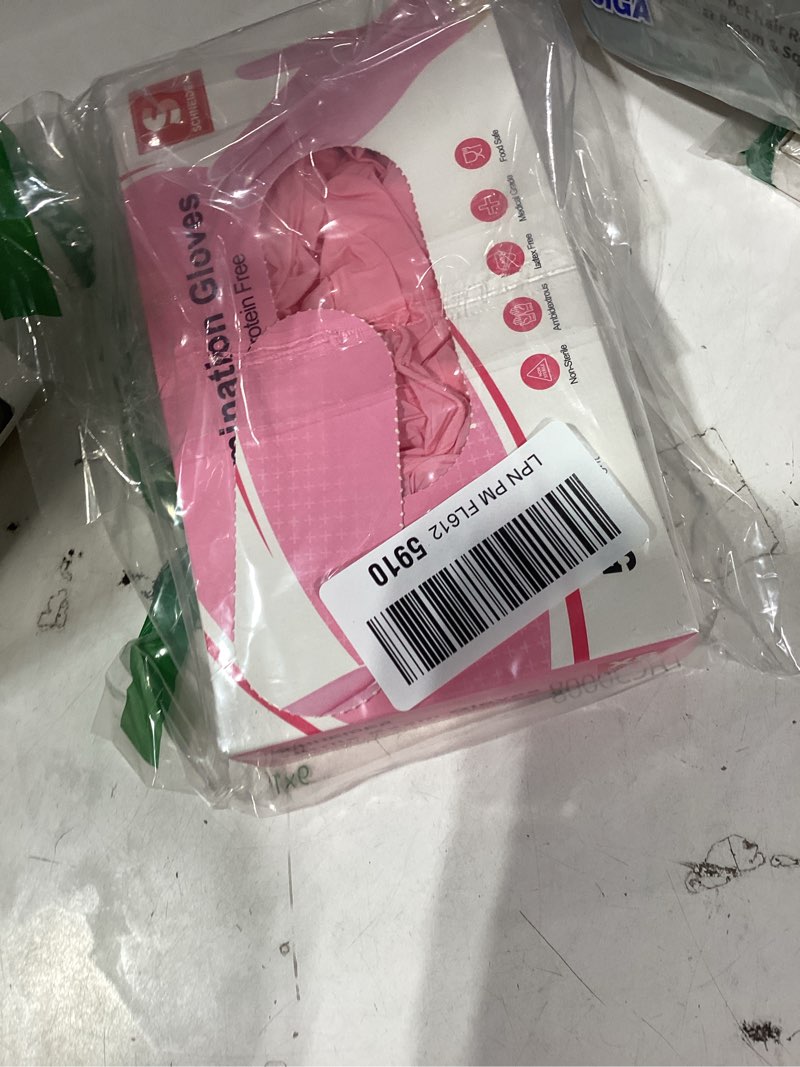 Condition photo showing As Is for schneider pink nitrile gloves, latex free exam gloves disposable latex free, disposable gloves for cooking & medical 50 x-small