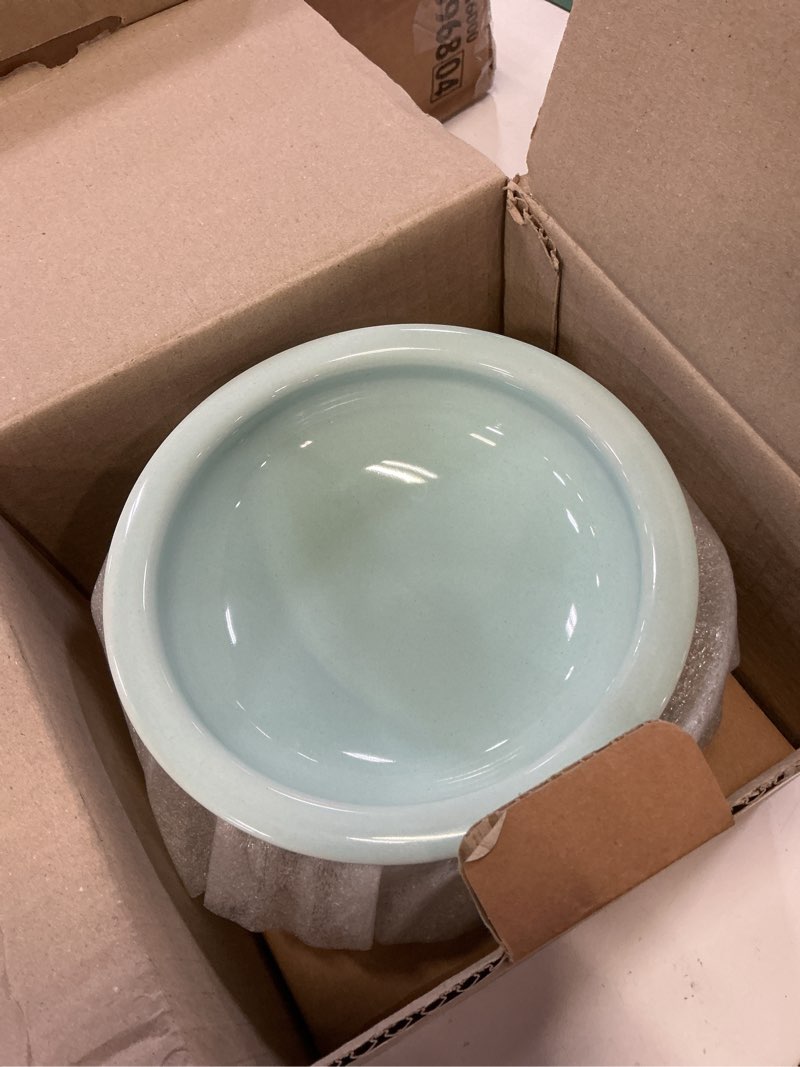 Condition photo showing Good Condition for hello bowl elevated ceramic cat bowl with stand, raised whisker-friendly feeding bowl for cats & small dogs, patented design, made in korea (3.9" h - blue, round/wet) round 3.9"-blue round 3.9" / wet