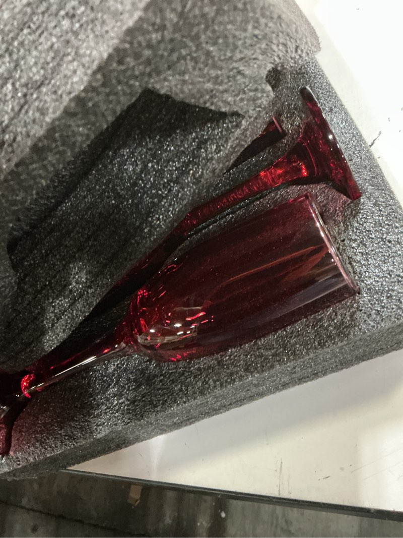 Condition photo showing Good Condition for champagne flutes glasses set of 6-6oz elegant red glass, unique red colored long stem champagne flute gift for wedding, anniversaries, parties, birthday, restaurant, home bar