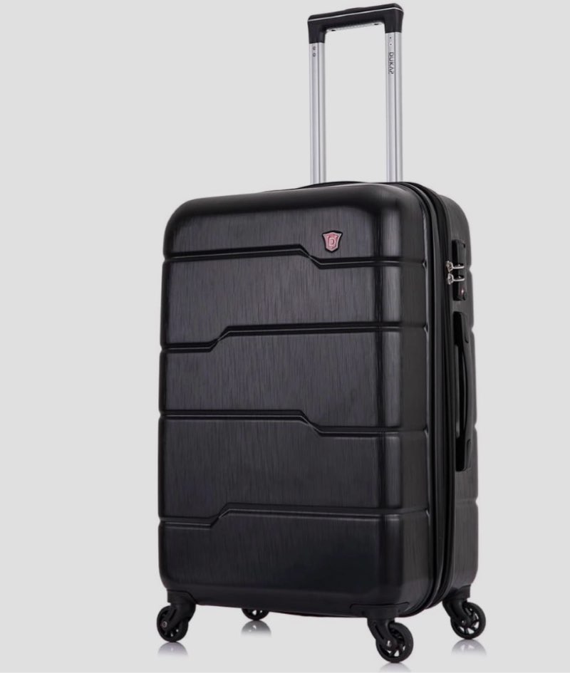 dukap rodez hardside luggage with ergonomic handles and tsa lock | spacious traveling suitcase, travel suitcase with four spinner wheels and studs | 24" medium luggage | black