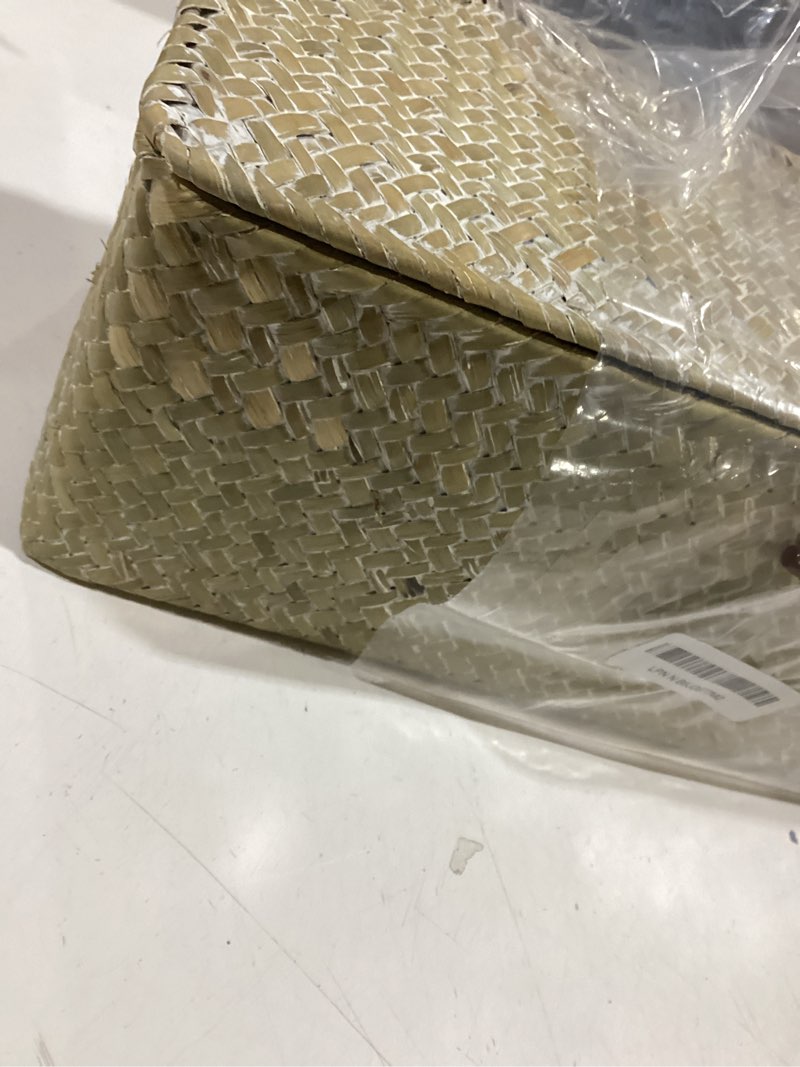 Condition photo showing Good Condition for Whitewash Seagrass Tank Basket with Lid Woven Toilet Roll Storage Basket with Sections Rectangular for Organize Snack Toys (Large Compartment 16.5inch L x 5.5inch W x 5.5inch H)