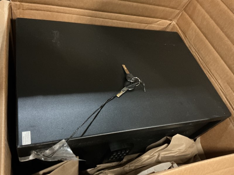Condition photo showing Good Condition for amazon basics steel home security electronic safe with programmable keypad lock for documents, jewelry, valuables, 1.8 cubic feet, black, 13.8"w x 13"d x 19.7"h 1.8 cubic feet keypad lock