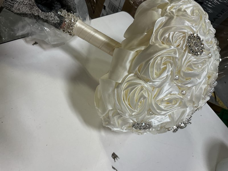 Condition photo showing Good Condition for Luxury Artificial Ribbon Flowers Pearls Beaded Bridal Bouquet Wedding Bouquets