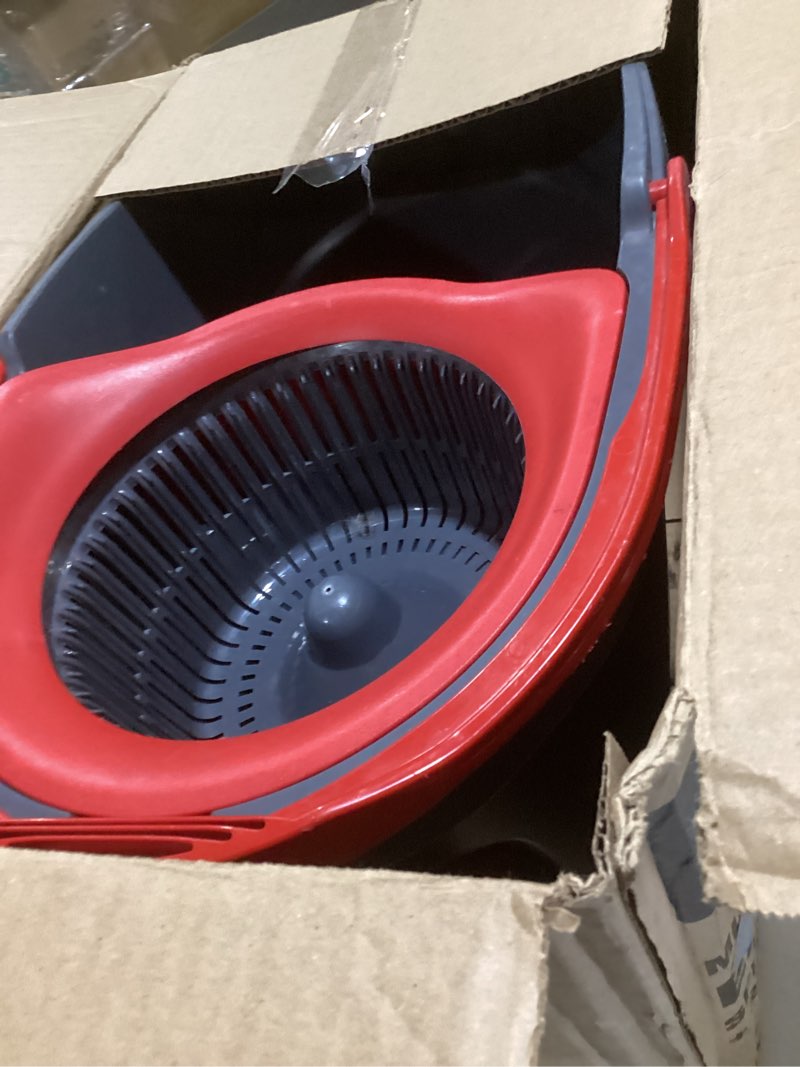 Condition photo showing As Is for o-cedar easywring microfiber spin mop & bucket floor cleaning system with 1 extra refill,red / gray easywring spin mop & bucket + 1 extra refill
