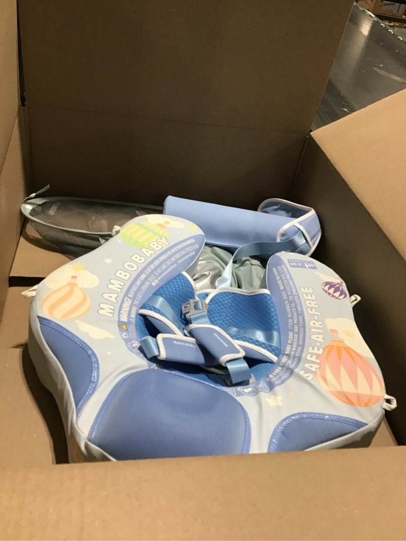 Condition photo showing Good Condition for Mambobaby Baby Swim Float with Canopy Non-Inflatable Infant Pool Float with Tail 3-24 Months Avoid Flip Solid Skin-Friendly Material for Toddler Boys Girls Blue Hot Air Balloon