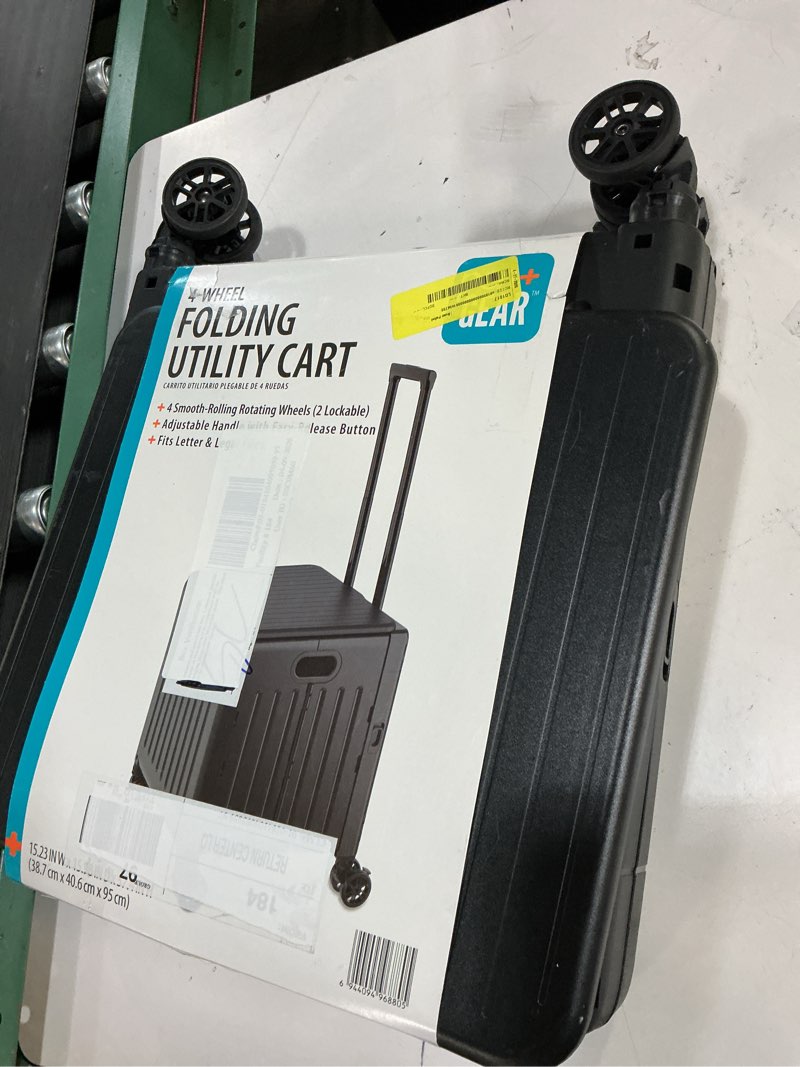 Condition photo showing As Is for folding utility cart 4 wheel 