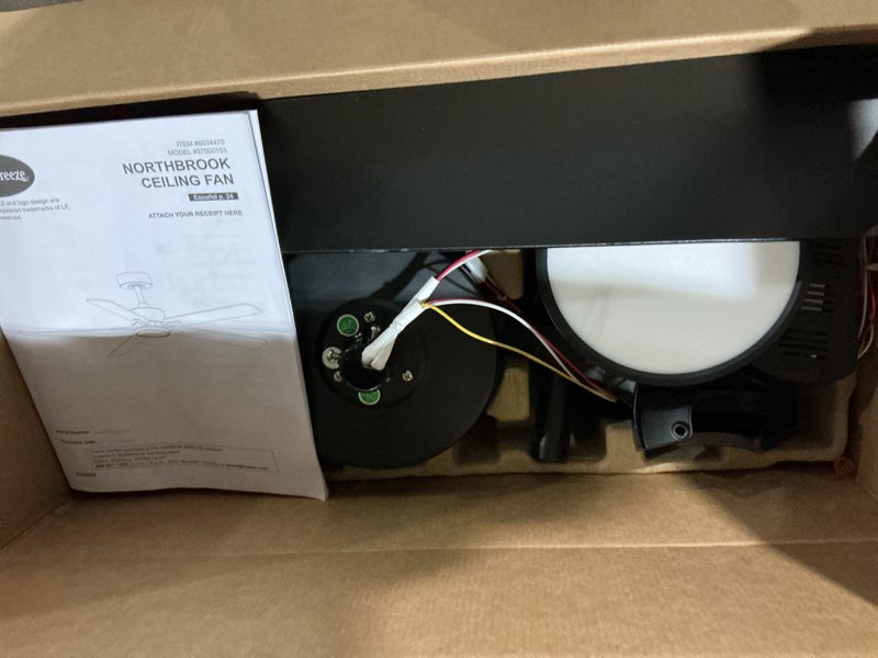 Condition photo showing Good Condition for maybe missing parts harbor breeze northbrook 52-in matte black with matte blades led covered outdoor ceiling fan with light and remote control included 5 -blade