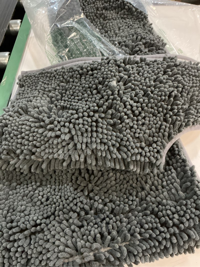 Condition photo showing Good Condition for bathroom rugs set non slip 3 piece bath mat washable chenille bath rugs with pvc backing bath carpet,absorbent bathroom mats with toilet rug,bath mats for bathroom,bedroom, kitchen,tub,home decor charcoal grey