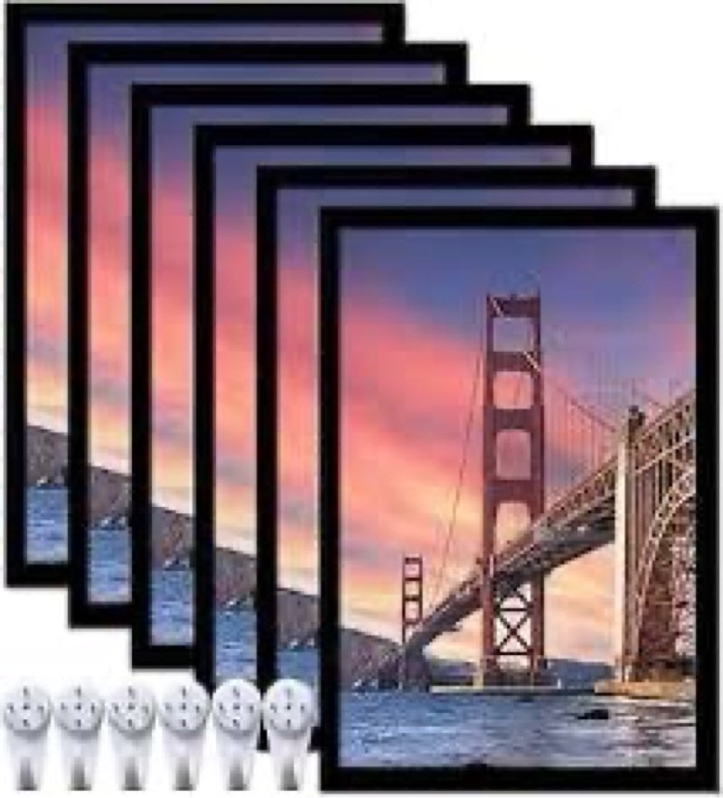 ijuerybai 6 sets 16x24 picture frame, frames for 16 x 24 canvas collage photo poster certificate wall gallery, high transparent horizontal vertical black 16 by 24 inches
